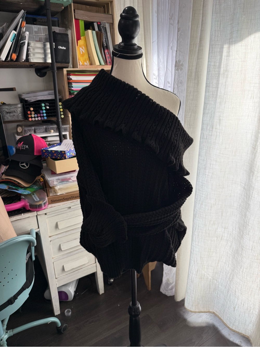 Off-Shoulder Black Women’s Sweater